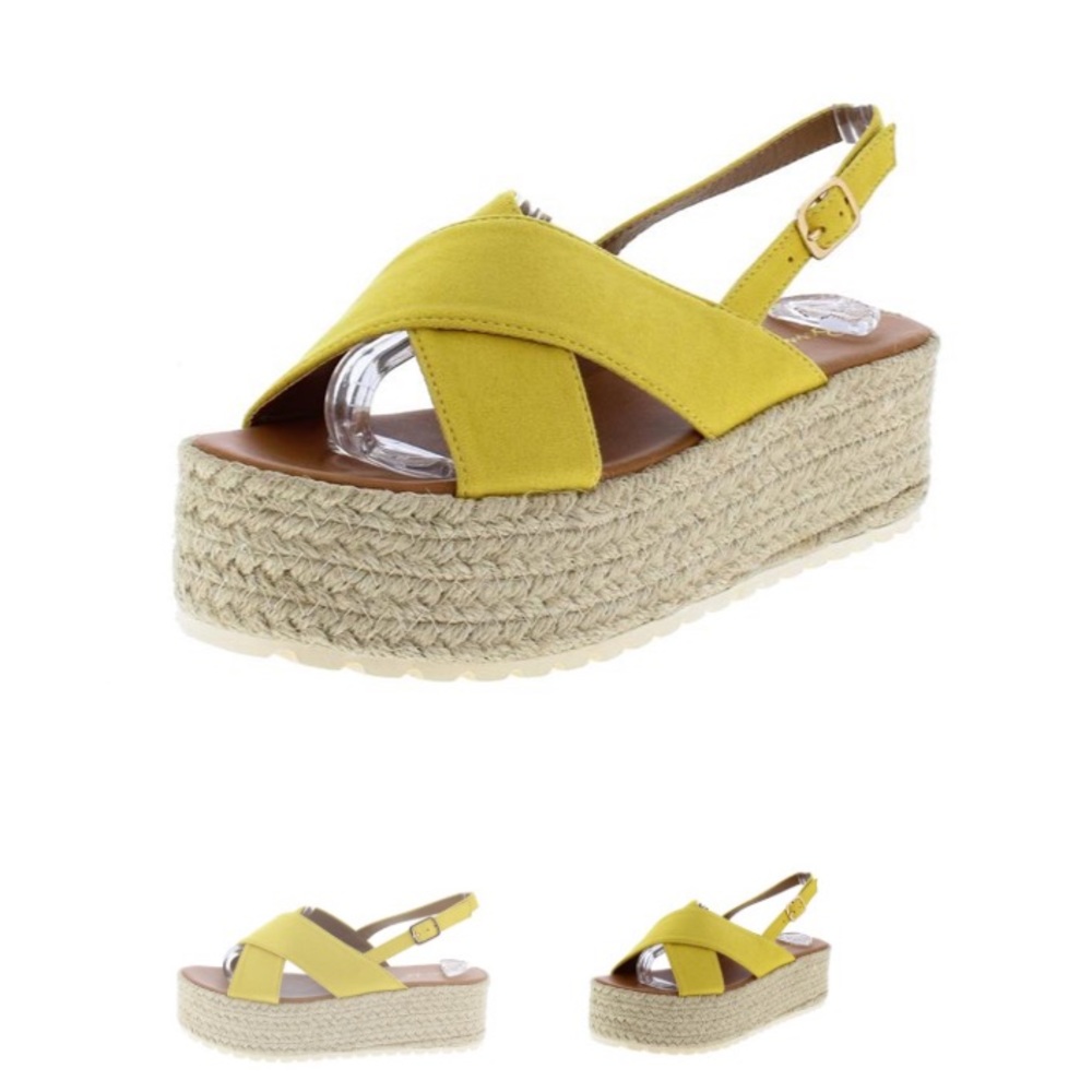 Yellow Cross Band Espadrille Platform Sandals 7.5 - Picture 2 of 3